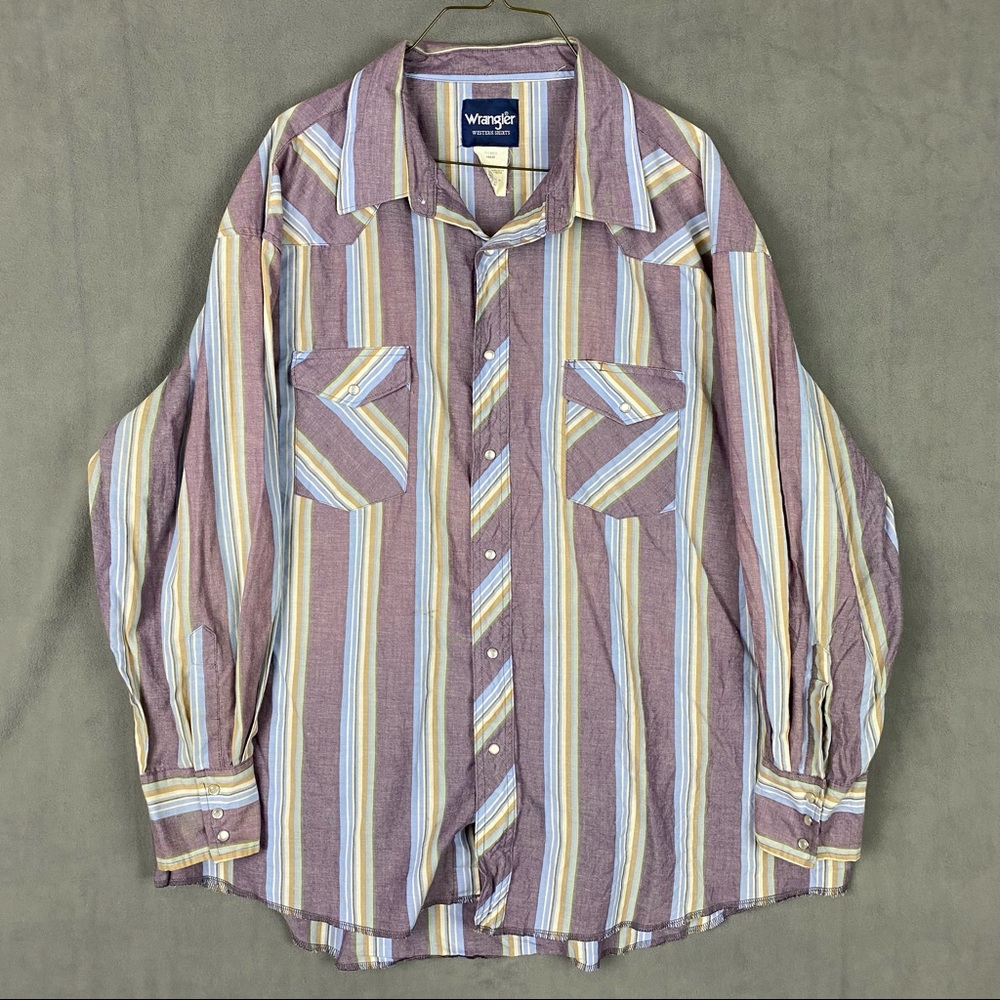 Wrangler Men's 19X35 Stiped Pearl Snap Western Long Sleeve Shir